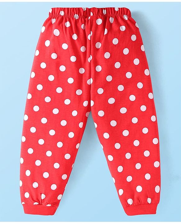 Babyhug Disney Single Jersey Knit Full Sleeves Night Suit with Minnie Mouse Graphic - White & Red