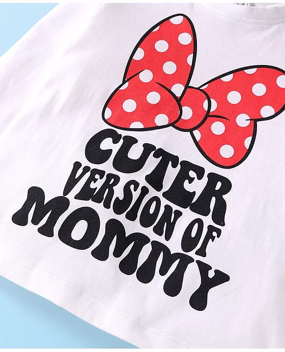 Babyhug Disney Single Jersey Knit Full Sleeves Night Suit with Minnie Mouse Graphic - White & Red
