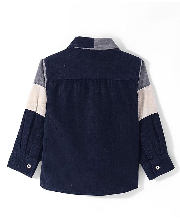 Babyhug Cotton Woven Full Sleeves   Solid Colour Courdroy Shirt - Blue & Grey