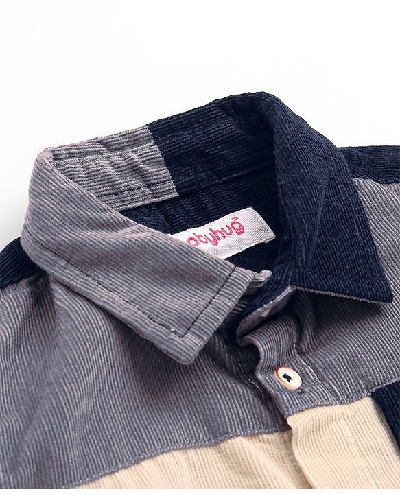 Babyhug Cotton Woven Full Sleeves   Solid Colour Courdroy Shirt - Blue & Grey