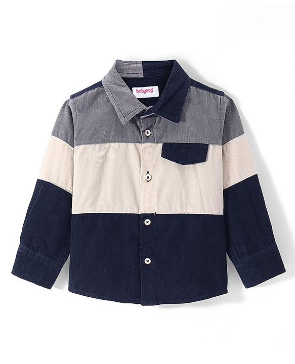 Babyhug Cotton Woven Full Sleeves   Solid Colour Courdroy Shirt - Blue & Grey