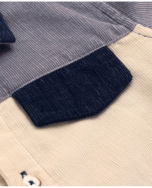 Babyhug Cotton Woven Full Sleeves   Solid Colour Courdroy Shirt - Blue & Grey