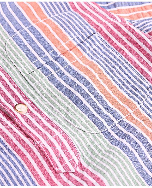 Babyhug Cotton Woven Full Sleeves Striped Mandarin Collar Kurta Style Shirt - Pink Purple &  Grey