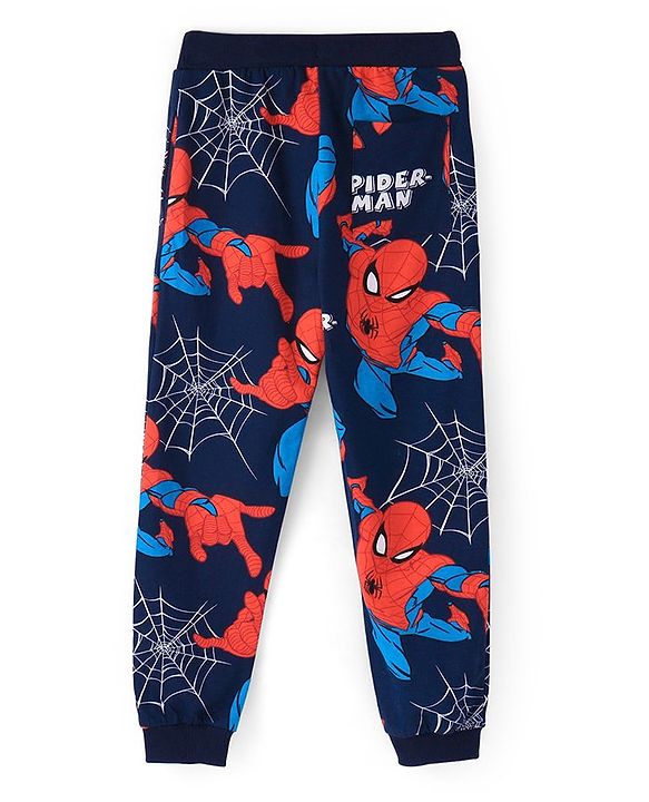 Pine Kids Marvel Terry Knit Full Sleeves Co-ord Hooded Sweatshirt & Track Pant with Spider Man Print - Navy