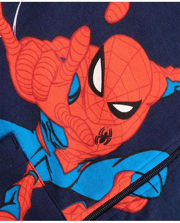 Pine Kids Marvel Terry Knit Full Sleeves Co-ord Hooded Sweatshirt & Track Pant with Spider Man Print - Navy