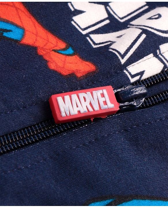 Pine Kids Marvel Terry Knit Full Sleeves Co-ord Hooded Sweatshirt & Track Pant with Spider Man Print - Navy