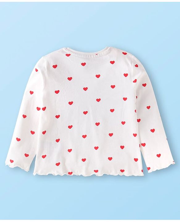 Babyhug Disney Single Jersey Knit Full Sleeves Top & Mesh Skirt Set With Minnie Mouse Graphics & Badge Detailing - White & Red