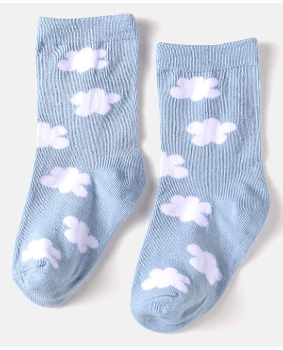 Cute Walk by Babyhug Cotton Knit Anti-Bacterial Ankle Length Cloud & Parachute Designed Socks Pack of 5 - Light Blue Grey & White