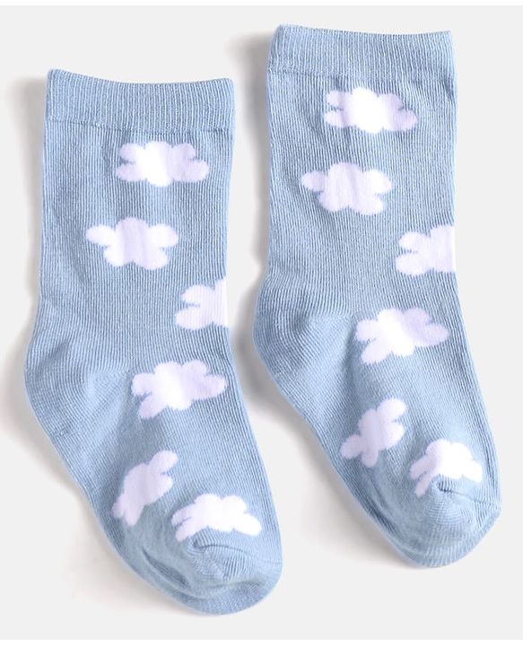 Cute Walk by Babyhug Cotton Knit Anti-Bacterial Ankle Length Cloud & Parachute Designed Socks Pack of 5 - Light Blue Grey & White