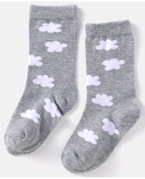 Cute Walk by Babyhug Cotton Knit Anti-Bacterial Ankle Length Cloud & Parachute Designed Socks Pack of 5 - Light Blue Grey & White