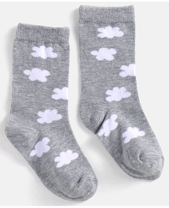 Cute Walk by Babyhug Cotton Knit Anti-Bacterial Ankle Length Cloud & Parachute Designed Socks Pack of 5 - Light Blue Grey & White