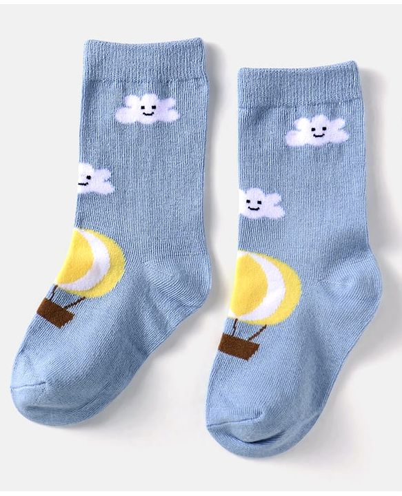 Cute Walk by Babyhug Cotton Knit Anti-Bacterial Ankle Length Cloud & Parachute Designed Socks Pack of 5 - Light Blue Grey & White