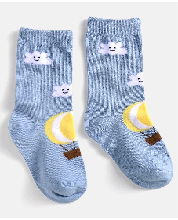 Cute Walk by Babyhug Cotton Knit Anti-Bacterial Ankle Length Cloud & Parachute Designed Socks Pack of 5 - Light Blue Grey & White