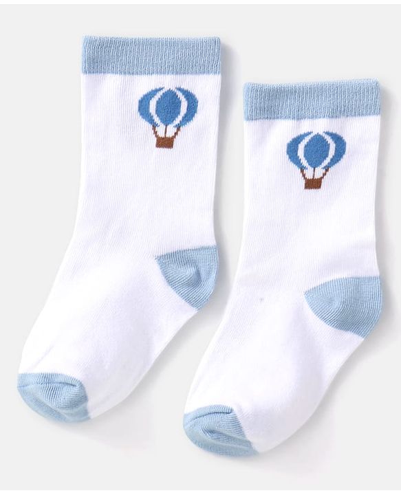 Cute Walk by Babyhug Cotton Knit Anti-Bacterial Ankle Length Cloud & Parachute Designed Socks Pack of 5 - Light Blue Grey & White