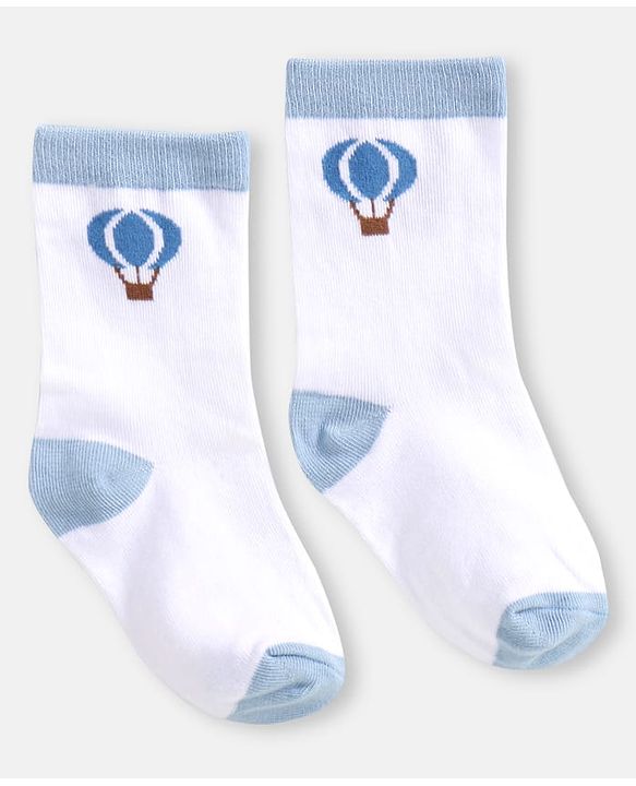 Cute Walk by Babyhug Cotton Knit Anti-Bacterial Ankle Length Cloud & Parachute Designed Socks Pack of 5 - Light Blue Grey & White