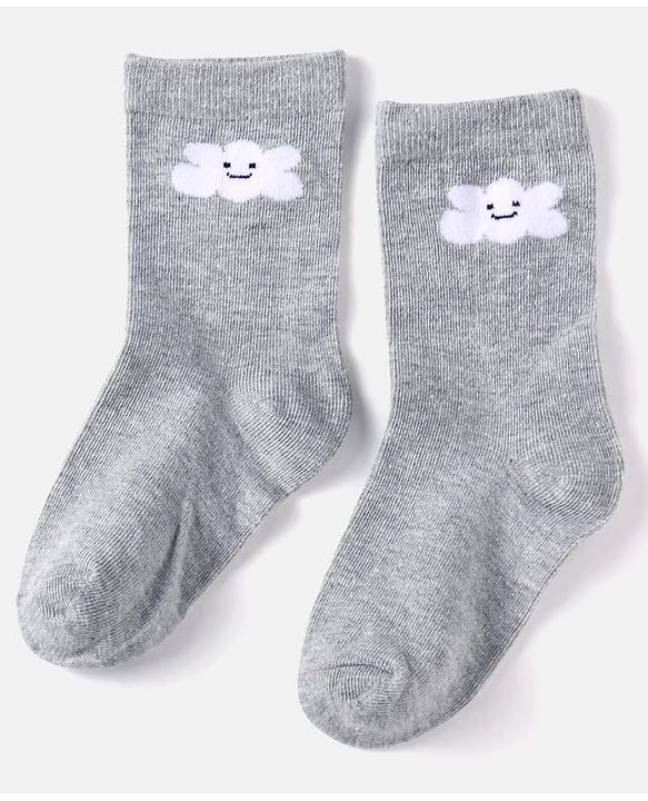 Cute Walk by Babyhug Cotton Knit Anti-Bacterial Ankle Length Cloud & Parachute Designed Socks Pack of 5 - Light Blue Grey & White
