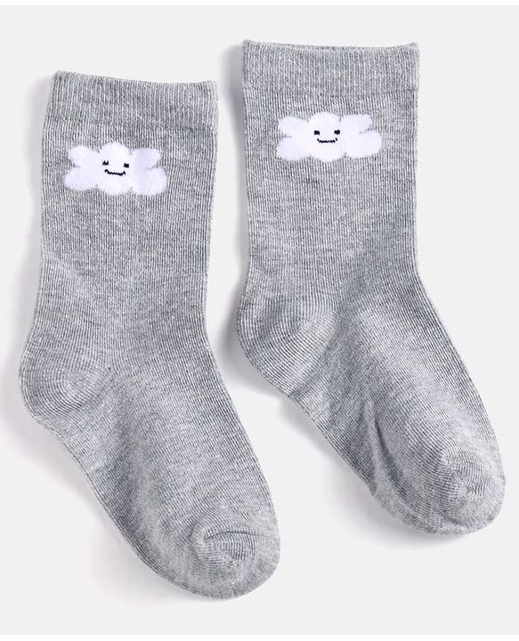 Cute Walk by Babyhug Cotton Knit Anti-Bacterial Ankle Length Cloud & Parachute Designed Socks Pack of 5 - Light Blue Grey & White