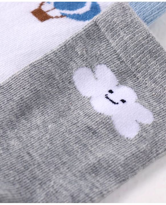 Cute Walk by Babyhug Cotton Knit Anti-Bacterial Ankle Length Cloud & Parachute Designed Socks Pack of 5 - Light Blue Grey & White
