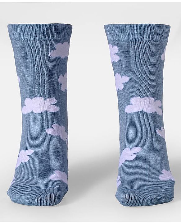 Cute Walk by Babyhug Cotton Knit Anti-Bacterial Ankle Length Cloud & Parachute Designed Socks Pack of 5 - Light Blue Grey & White