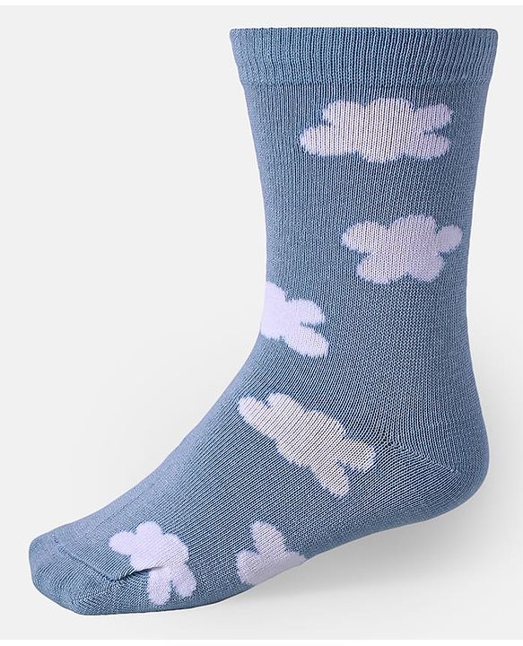 Cute Walk by Babyhug Cotton Knit Anti-Bacterial Ankle Length Cloud & Parachute Designed Socks Pack of 5 - Light Blue Grey & White