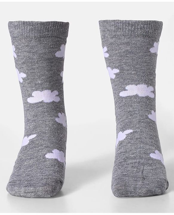Cute Walk by Babyhug Cotton Knit Anti-Bacterial Ankle Length Cloud & Parachute Designed Socks Pack of 5 - Light Blue Grey & White