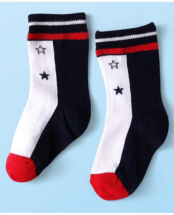 Cute Walk by Babyhug Knit Antibacterial Ankle Length Striped Socks with Polka Dot & Star Print Pack of 5 - Navy & Red