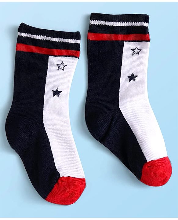 Cute Walk by Babyhug Knit Antibacterial Ankle Length Striped Socks with Polka Dot & Star Print Pack of 5 - Navy & Red
