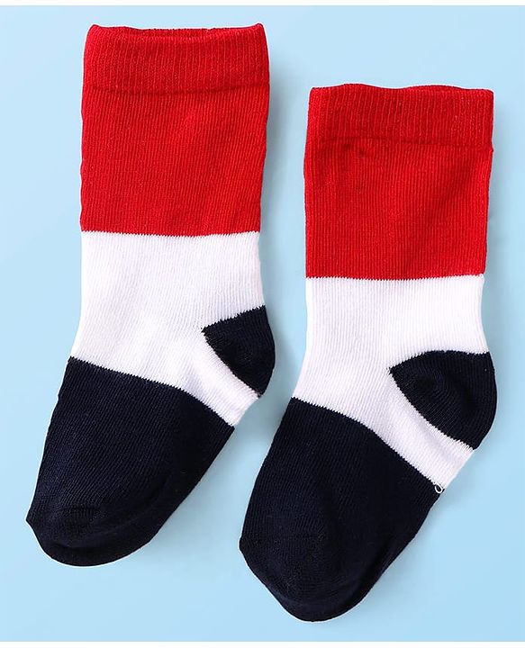 Cute Walk by Babyhug Knit Antibacterial Ankle Length Striped Socks with Polka Dot & Star Print Pack of 5 - Navy & Red