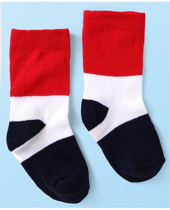 Cute Walk by Babyhug Knit Antibacterial Ankle Length Striped Socks with Polka Dot & Star Print Pack of 5 - Navy & Red