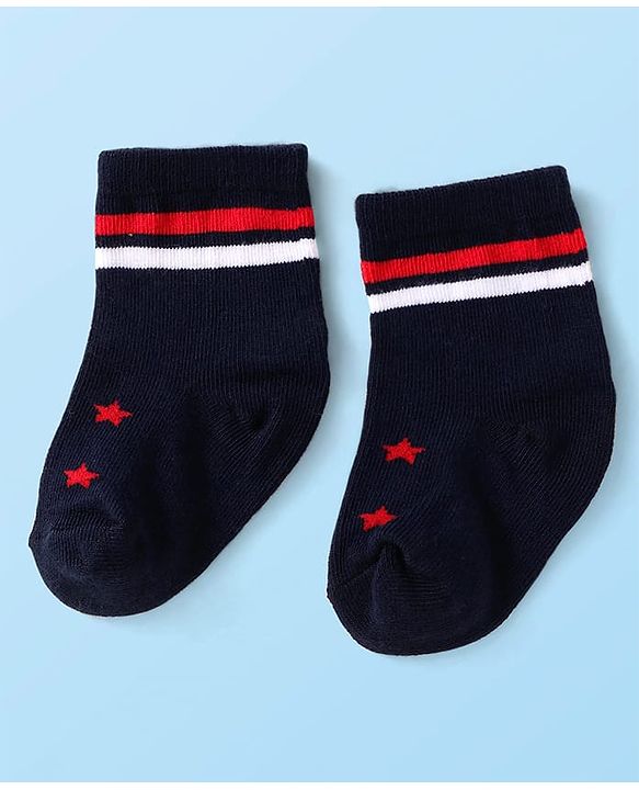 Cute Walk by Babyhug Knit Antibacterial Ankle Length Striped Socks with Polka Dot & Star Print Pack of 5 - Navy & Red