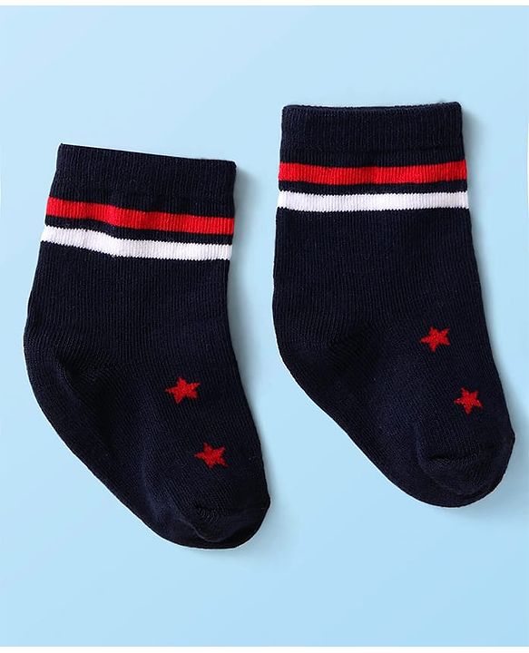 Cute Walk by Babyhug Knit Antibacterial Ankle Length Striped Socks with Polka Dot & Star Print Pack of 5 - Navy & Red
