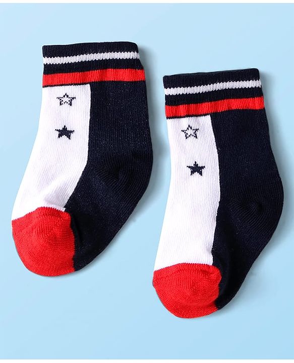 Cute Walk by Babyhug Knit Antibacterial Ankle Length Striped Socks with Polka Dot & Star Print Pack of 5 - Navy & Red