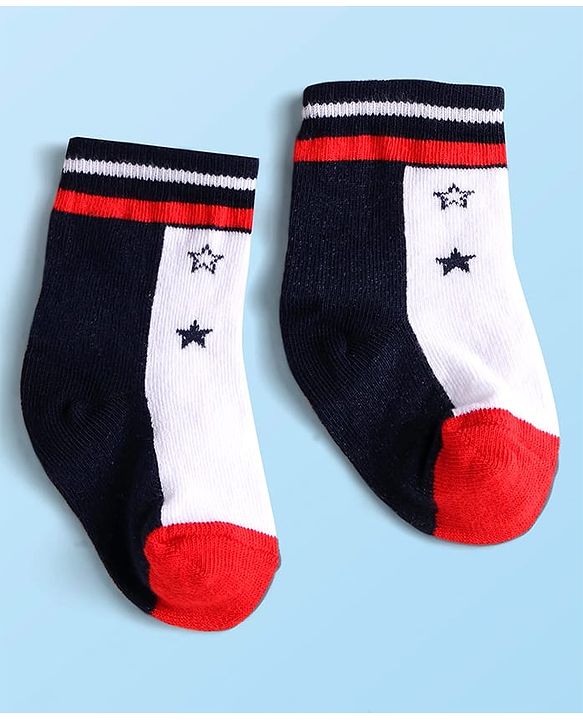 Cute Walk by Babyhug Knit Antibacterial Ankle Length Striped Socks with Polka Dot & Star Print Pack of 5 - Navy & Red
