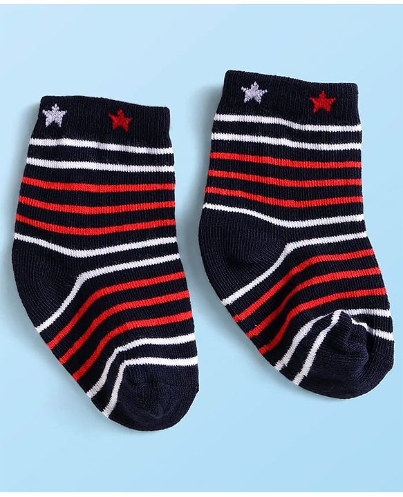 Cute Walk by Babyhug Knit Antibacterial Ankle Length Striped Socks with Polka Dot & Star Print Pack of 5 - Navy & Red