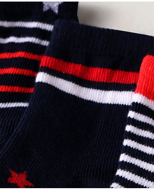 Cute Walk by Babyhug Knit Antibacterial Ankle Length Striped Socks with Polka Dot & Star Print Pack of 5 - Navy & Red