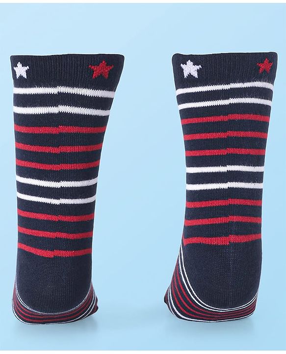 Cute Walk by Babyhug Knit Antibacterial Ankle Length Striped Socks with Polka Dot & Star Print Pack of 5 - Navy & Red