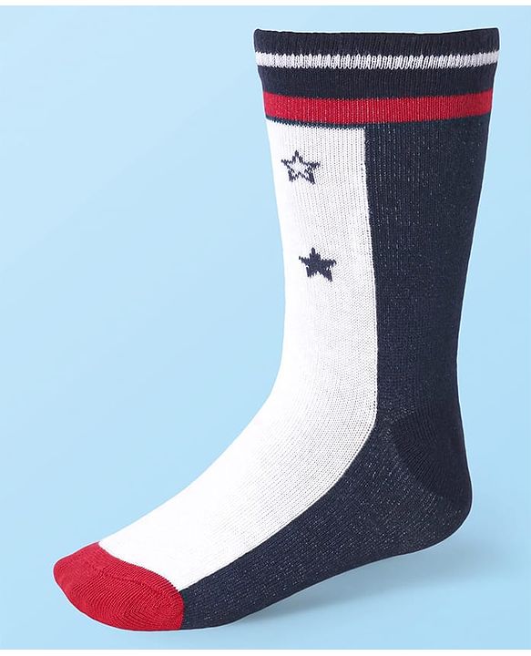 Cute Walk by Babyhug Knit Antibacterial Ankle Length Striped Socks with Polka Dot & Star Print Pack of 5 - Navy & Red