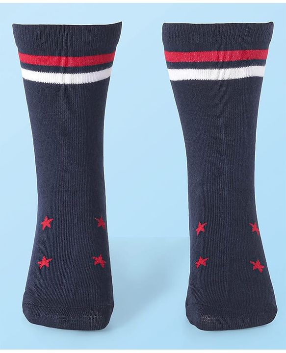 Cute Walk by Babyhug Knit Antibacterial Ankle Length Striped Socks with Polka Dot & Star Print Pack of 5 - Navy & Red
