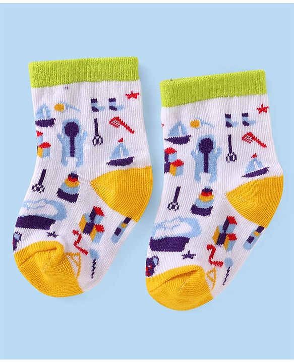 Cute Walk by Babyhug Ankle Length Socks with Stripes Pack of 5 - Yellow & Blue