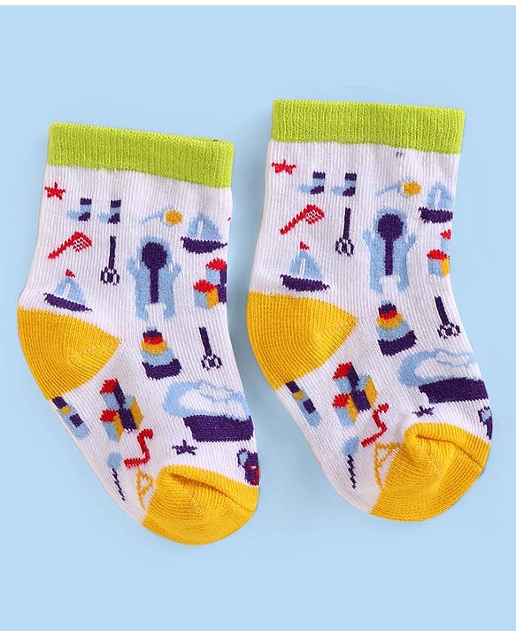 Cute Walk by Babyhug Ankle Length Socks with Stripes Pack of 5 - Yellow & Blue