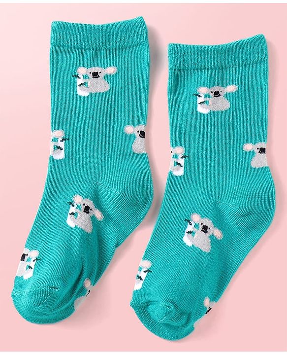 Cute Walk By Babyhug Cotton Knit Anti-Bacterial Ankle Length Elephant & Animal Designed Socks Pack Of 5 - Red Green & White