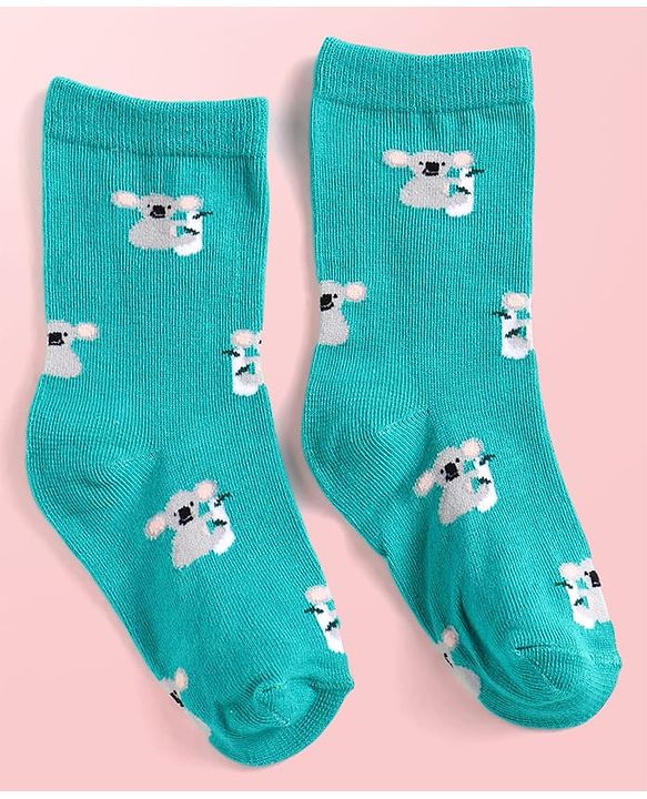 Cute Walk By Babyhug Cotton Knit Anti-Bacterial Ankle Length Elephant & Animal Designed Socks Pack Of 5 - Red Green & White