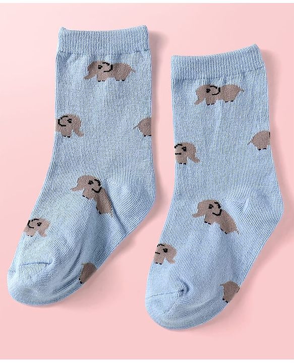 Cute Walk By Babyhug Cotton Knit Anti-Bacterial Ankle Length Elephant & Animal Designed Socks Pack Of 5 - Red Green & White