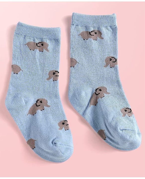 Cute Walk By Babyhug Cotton Knit Anti-Bacterial Ankle Length Elephant & Animal Designed Socks Pack Of 5 - Red Green & White