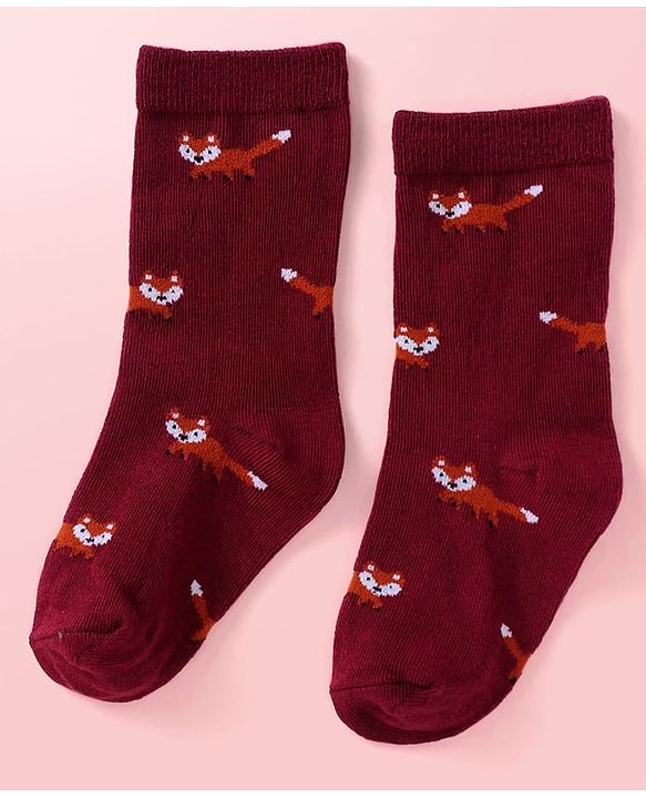 Cute Walk By Babyhug Cotton Knit Anti-Bacterial Ankle Length Elephant & Animal Designed Socks Pack Of 5 - Red Green & White