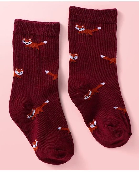 Cute Walk By Babyhug Cotton Knit Anti-Bacterial Ankle Length Elephant & Animal Designed Socks Pack Of 5 - Red Green & White