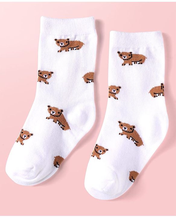 Cute Walk By Babyhug Cotton Knit Anti-Bacterial Ankle Length Elephant & Animal Designed Socks Pack Of 5 - Red Green & White