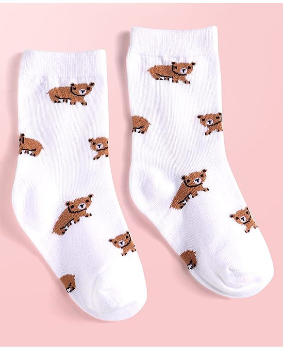 Cute Walk By Babyhug Cotton Knit Anti-Bacterial Ankle Length Elephant & Animal Designed Socks Pack Of 5 - Red Green & White