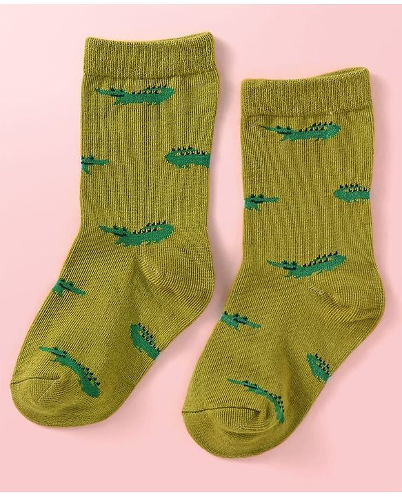 Cute Walk By Babyhug Cotton Knit Anti-Bacterial Ankle Length Elephant & Animal Designed Socks Pack Of 5 - Red Green & White