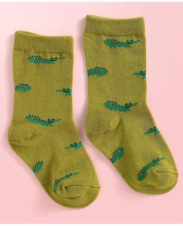 Cute Walk By Babyhug Cotton Knit Anti-Bacterial Ankle Length Elephant & Animal Designed Socks Pack Of 5 - Red Green & White